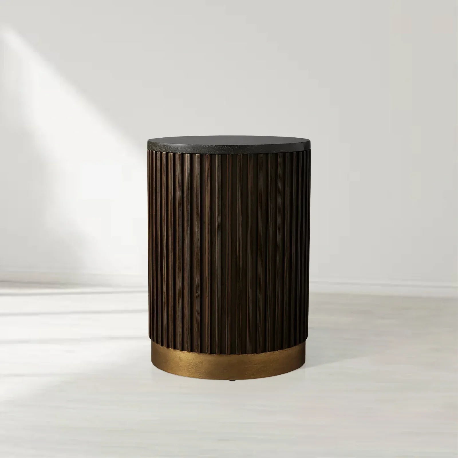 Finnley Stone Top Pedestal End Table Wood Sofa Side Table