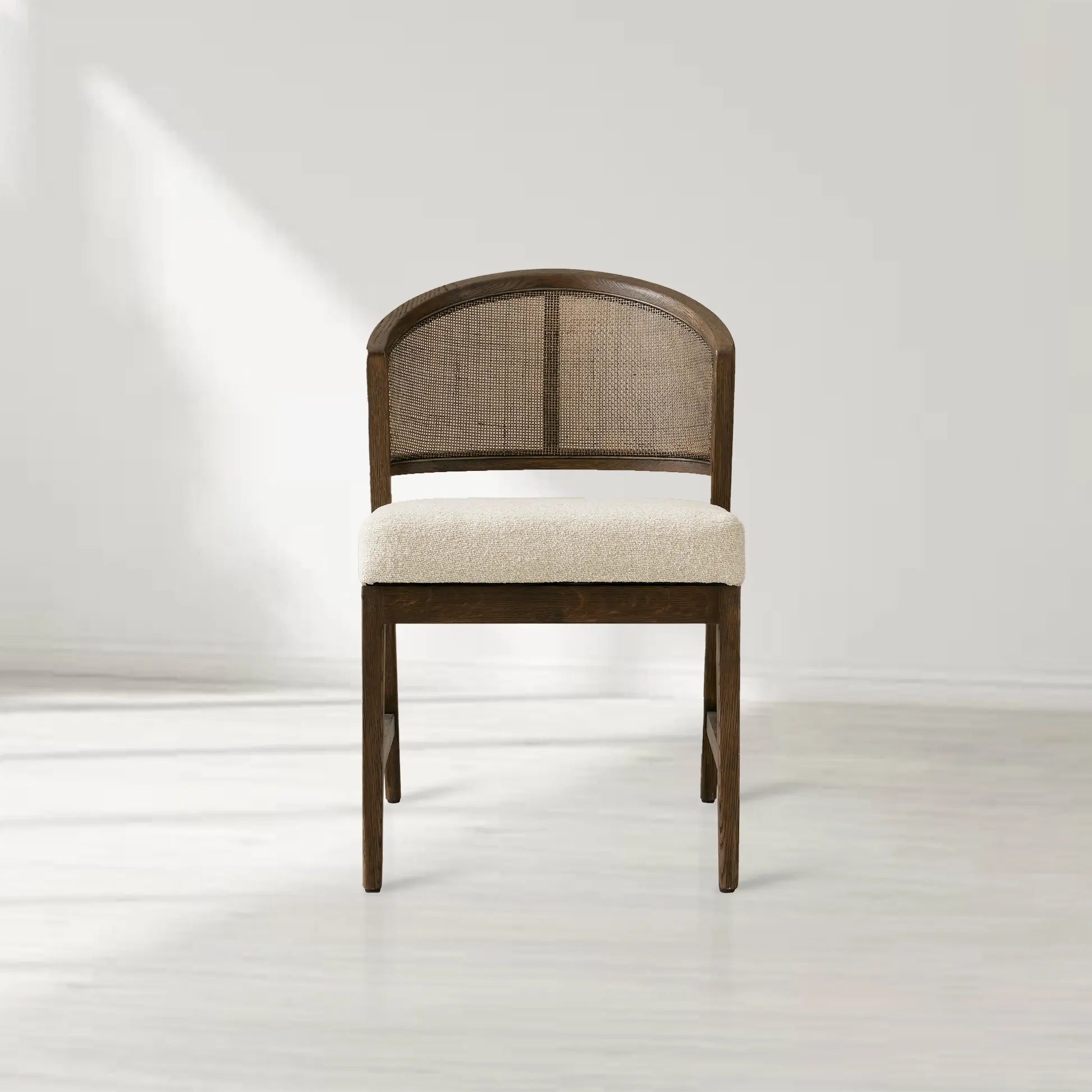 Aimee Oak Wood Dining Side Chair Rattan Cane Back Dining Chair Midcentury Living Room Chairs with Upholstered