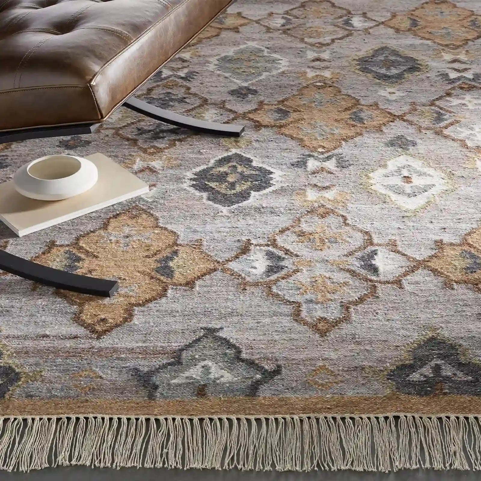 Liora Lido Handwoven Wool Dhurrie Rug Grey Flatweave Carpet