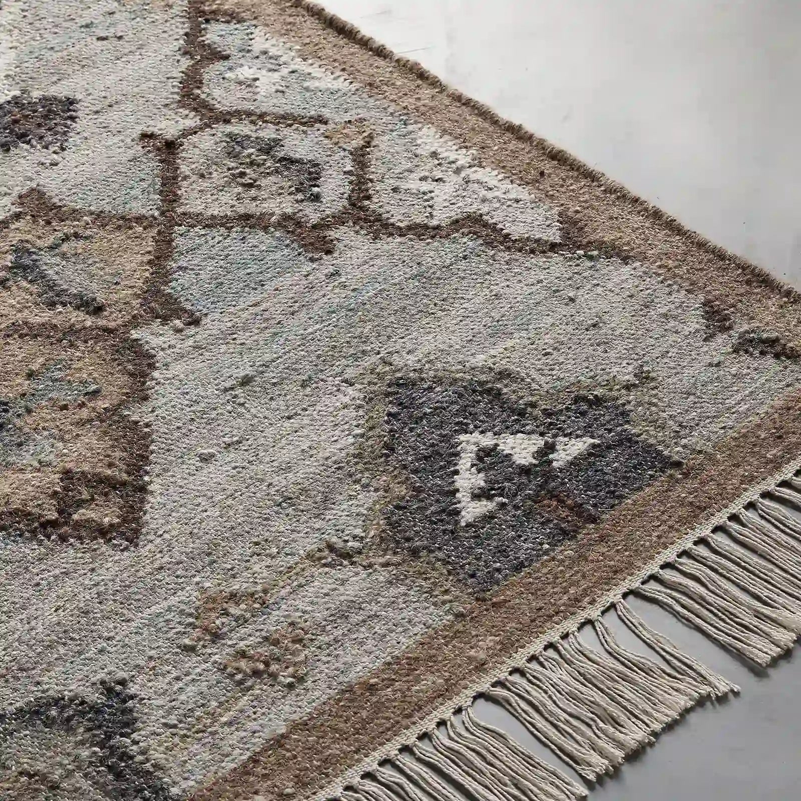 Liora Lido Handwoven Wool Dhurrie Rug Grey Flatweave Carpet