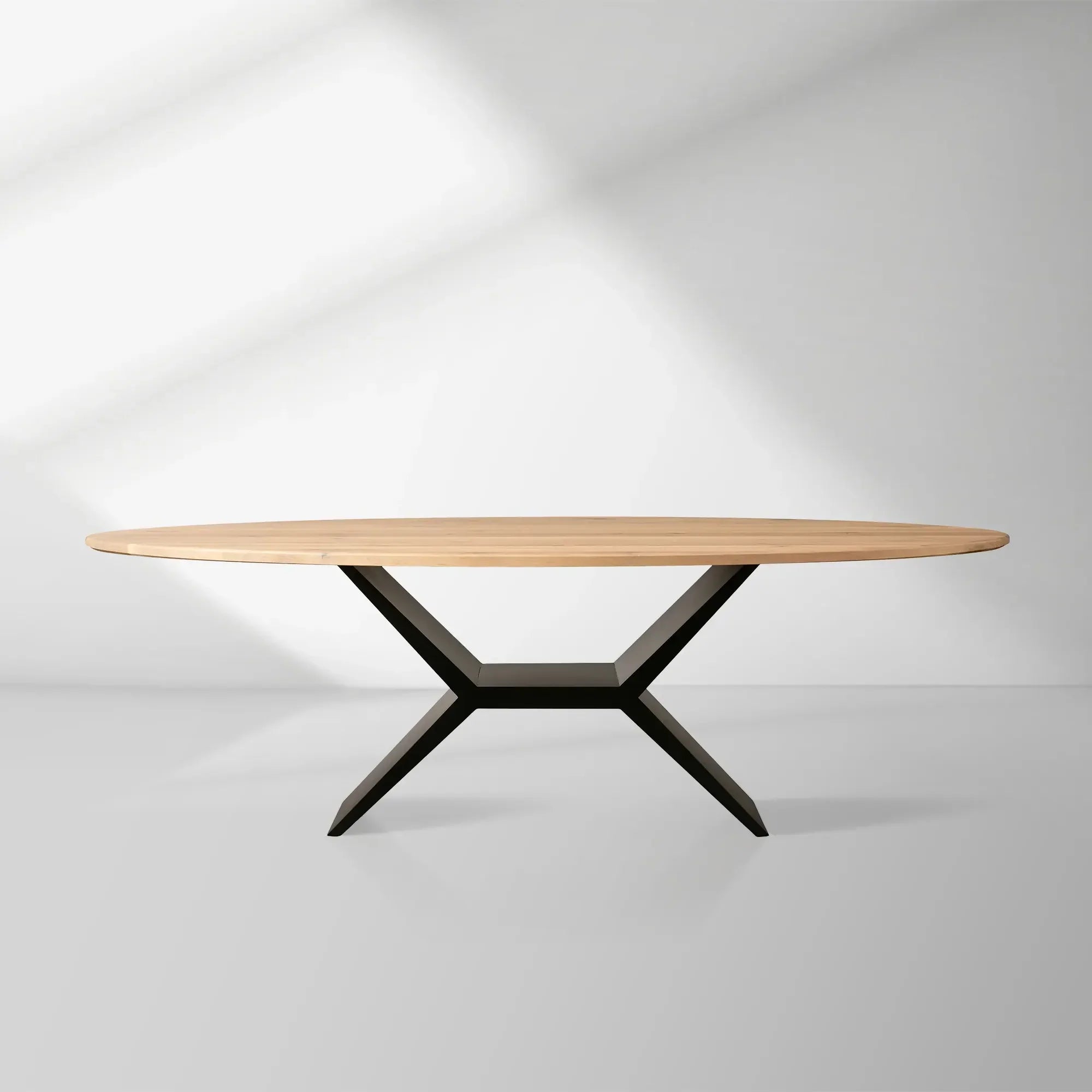 Jacob Oval Dining Table in Flax Oak with Vertex Iron Base