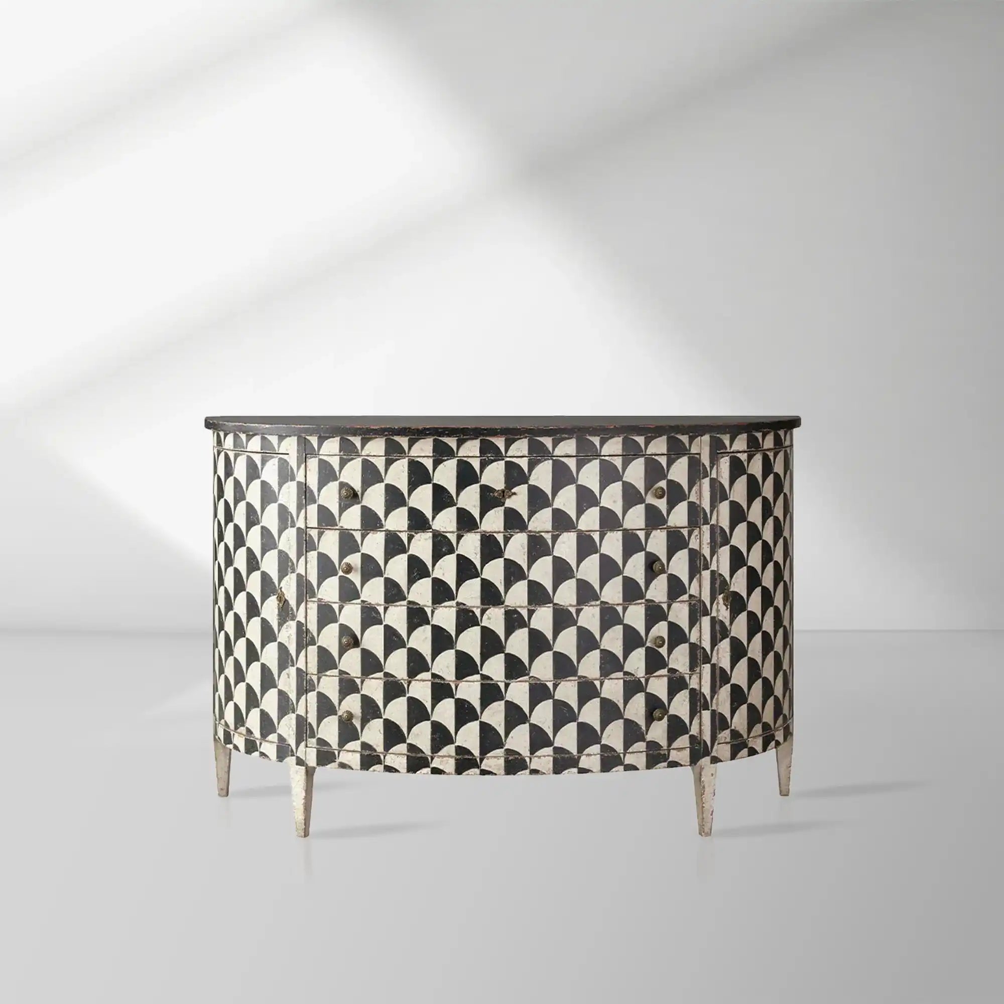 Andretta solid poplar wood drawer Cabinet With black and white geometric motif