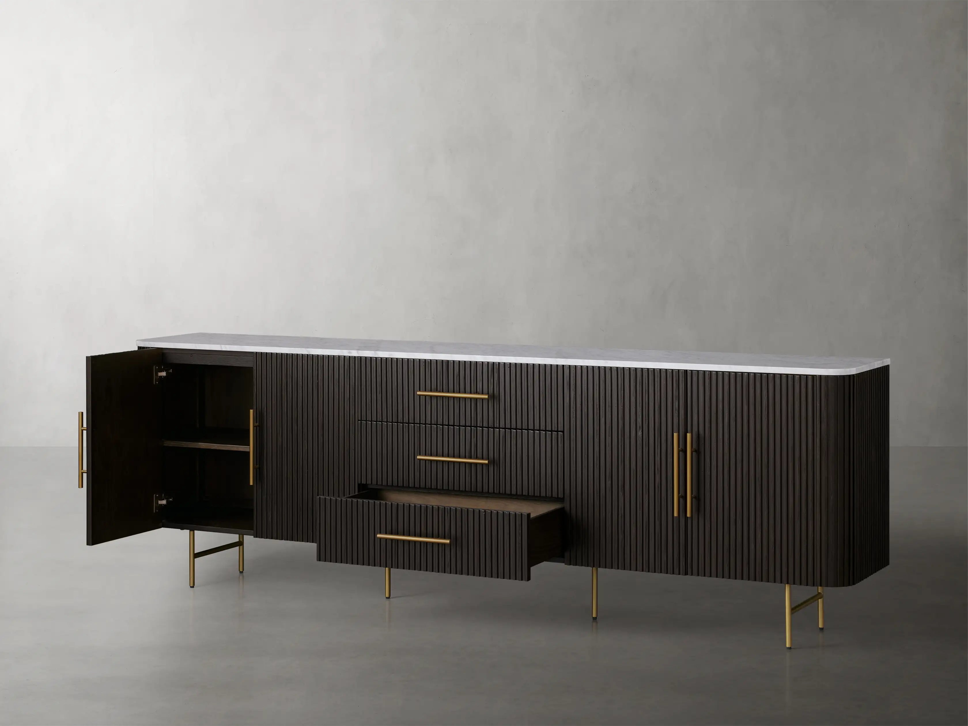 Finnley Marble Top Sideboard Wood Bluestone Top Buffet Cabinet with Drawers