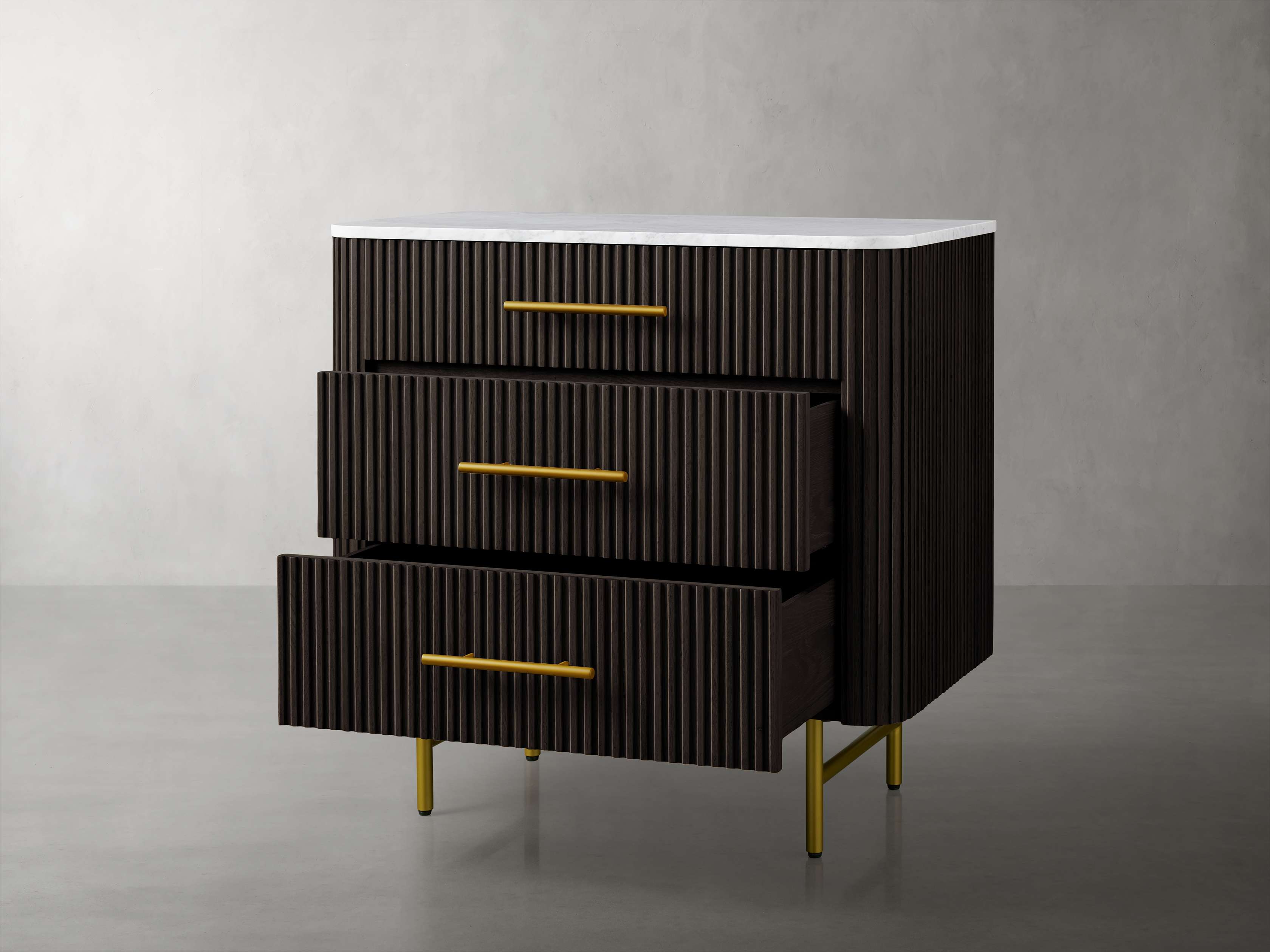 Finnley Three-Drawer Chest Cabinet Bedroom Nightside Table with Stone Top