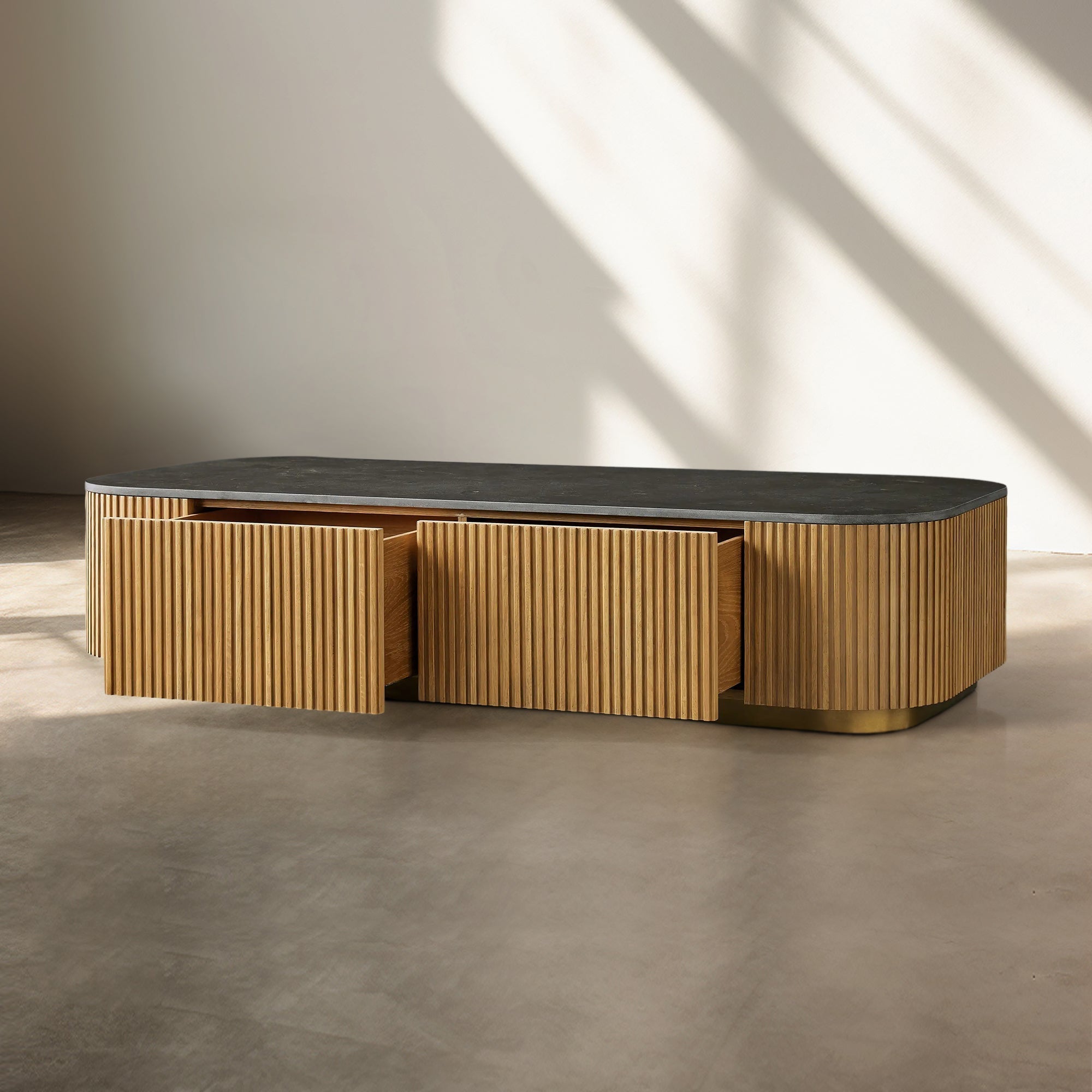 Finnley Storage Coffee Table Stone Top Sofa Center Tea Table With Drawer