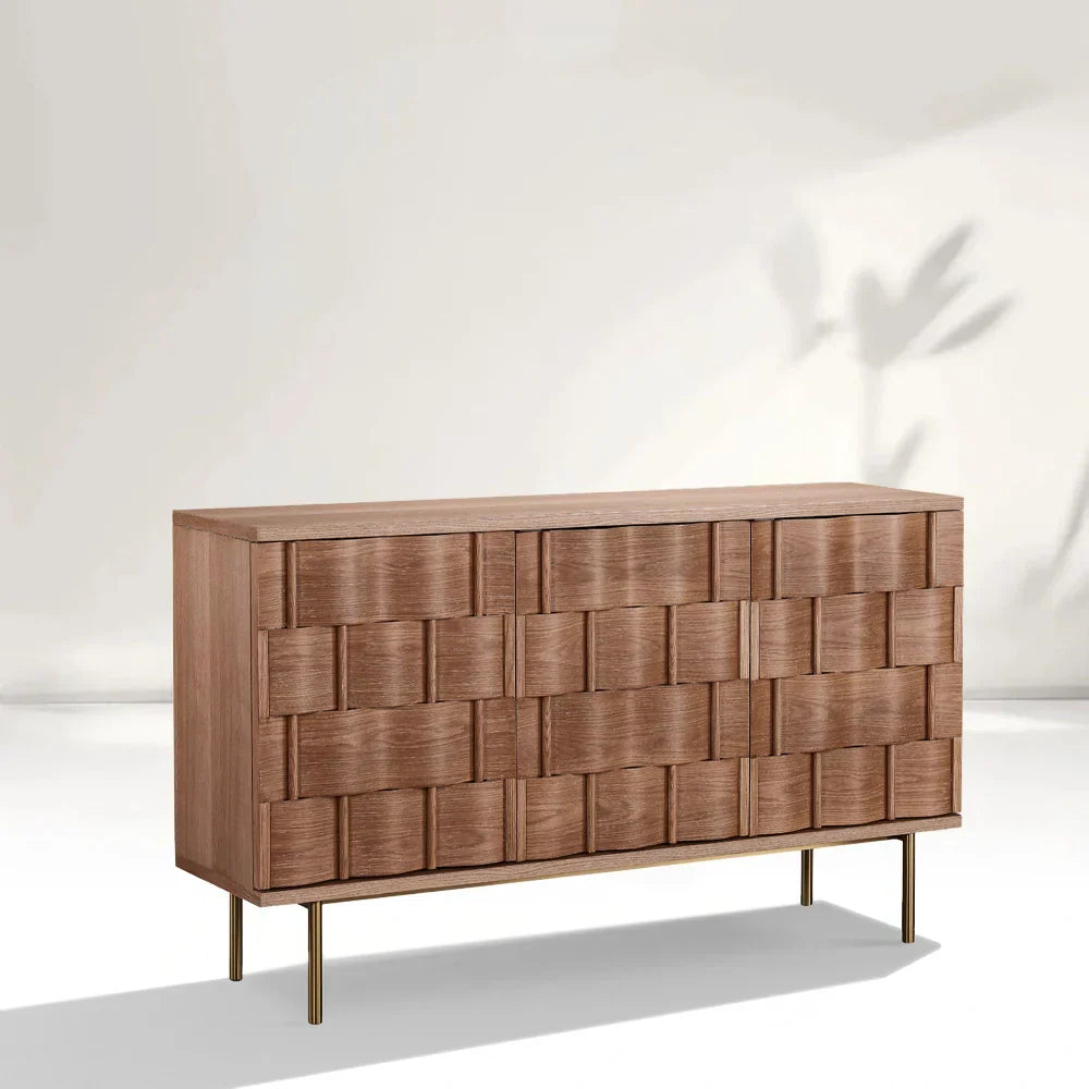 Ariel Woven-Texture 3-Door Sideboard Scandinavian Wood Storage Cabinets