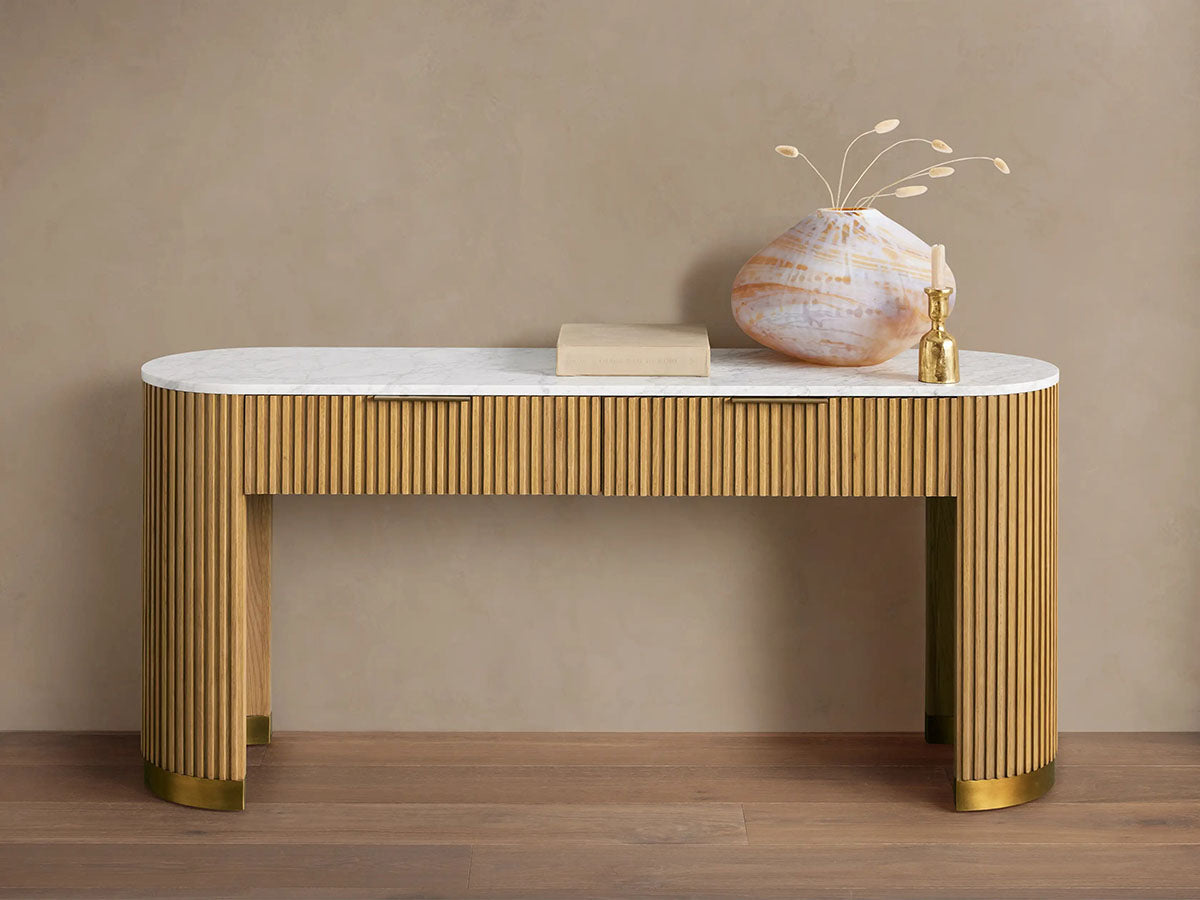 Finnley Stone Top Storage Console Solid Wood Hallway Entryway Table Entrance Cabinet With Drawers