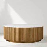 Finnley Round Coffee Table Stone Top Sofa Center Tea Table with Brass Base