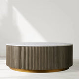 Finnley Round Coffee Table Stone Top Sofa Center Tea Table with Brass Base