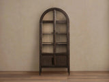 Hattie Glass Tall Display Cabinet Oak Wood Living Room Storage Cabinet