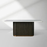 Finnley Rectangle Dining Table with Stone Top Reeded Oak Base