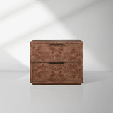 Corey Closed Nightstand Bedside Table with Mappa Burl Wood 2 Drawers