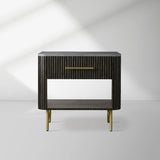 Finnley Open Nightstand Natural Stone Top Bedside Table Wood Bedroom Cabinet