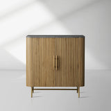 Finnley Small Stone Top Wood Bar Cabinet with Wine Rack