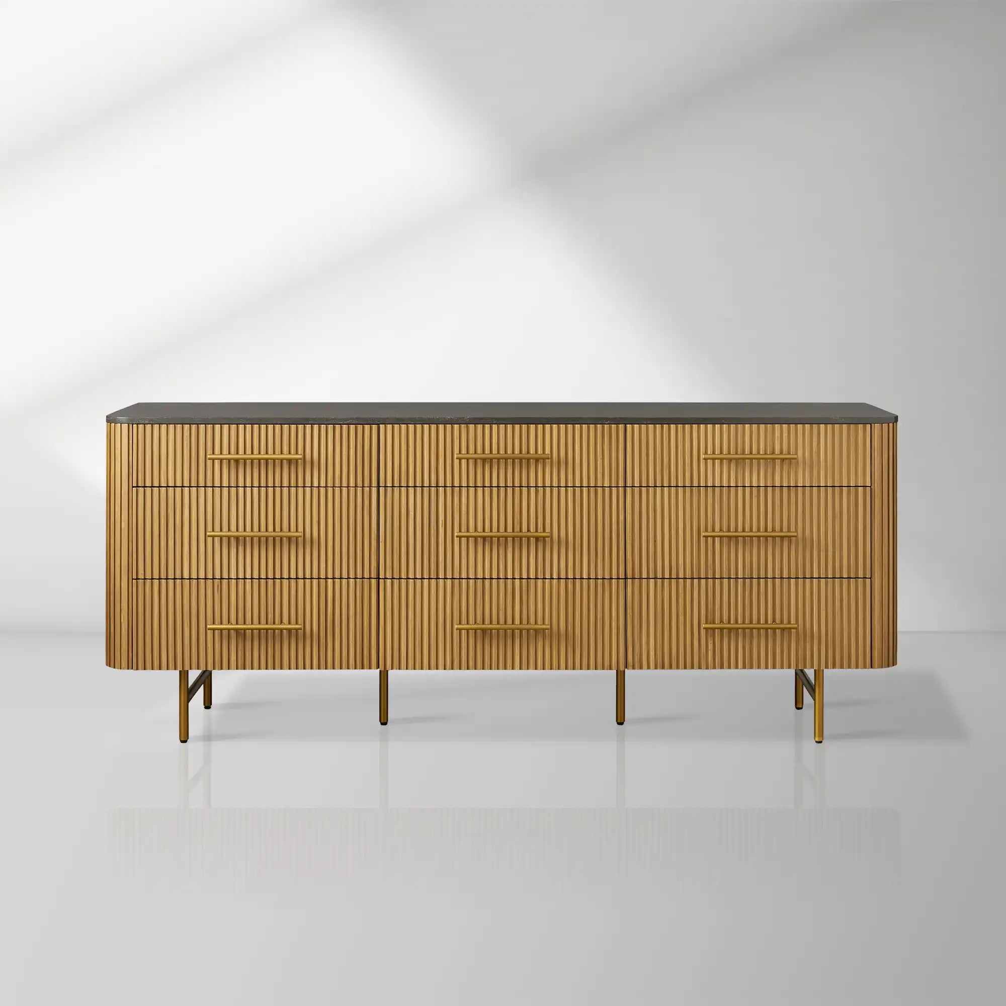Finnley Wood Nine-Drawer Dresser with Natural Stone Drawer Chest Cabinet