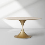 Saint Germain Round Stone Dining Table with Modern Steel Base
