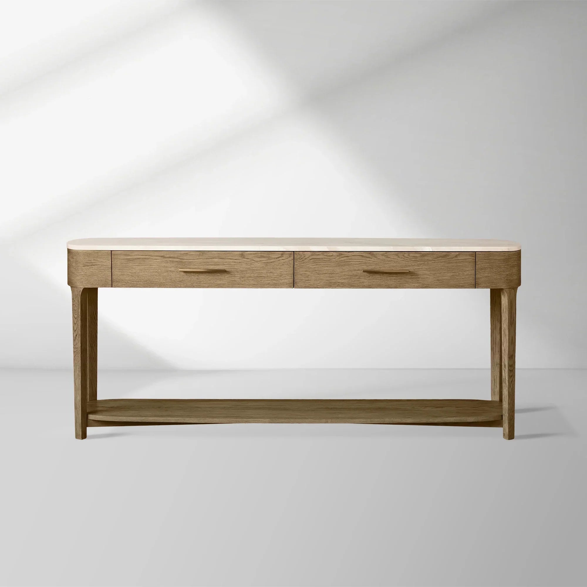 Danny Marble Top Entryway  Console Table Wtih Storage Drawers Oak Wood Hallway Entrance Table