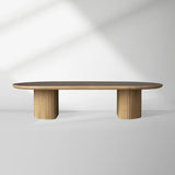 Astor Marble Top Coffee Table Oval Cocktail Table Wood Base Sofa Center Tea Table