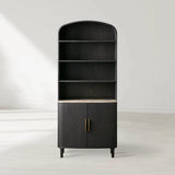 Danny Wood Tall Display Hutch With Marble Top Oak Sideboard buffet Storage Table Kitchen Pantry Cabinet