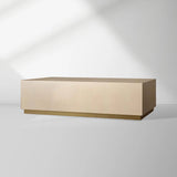 Malone Rectangular Leather Coffee Table Modern Steel Base Cocktail Table Living Room Wood Center Tea Table