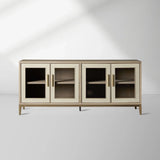 Malone leather Panels Sideboard Glass Doors Buffet Table Oak Wood Living Room Entryways Cabinet