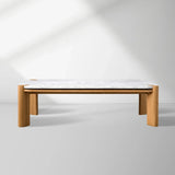 Pyet Marble Coffee Table Oak Wood Base Cocktail Table Elegance Living Room Center Tea Table
