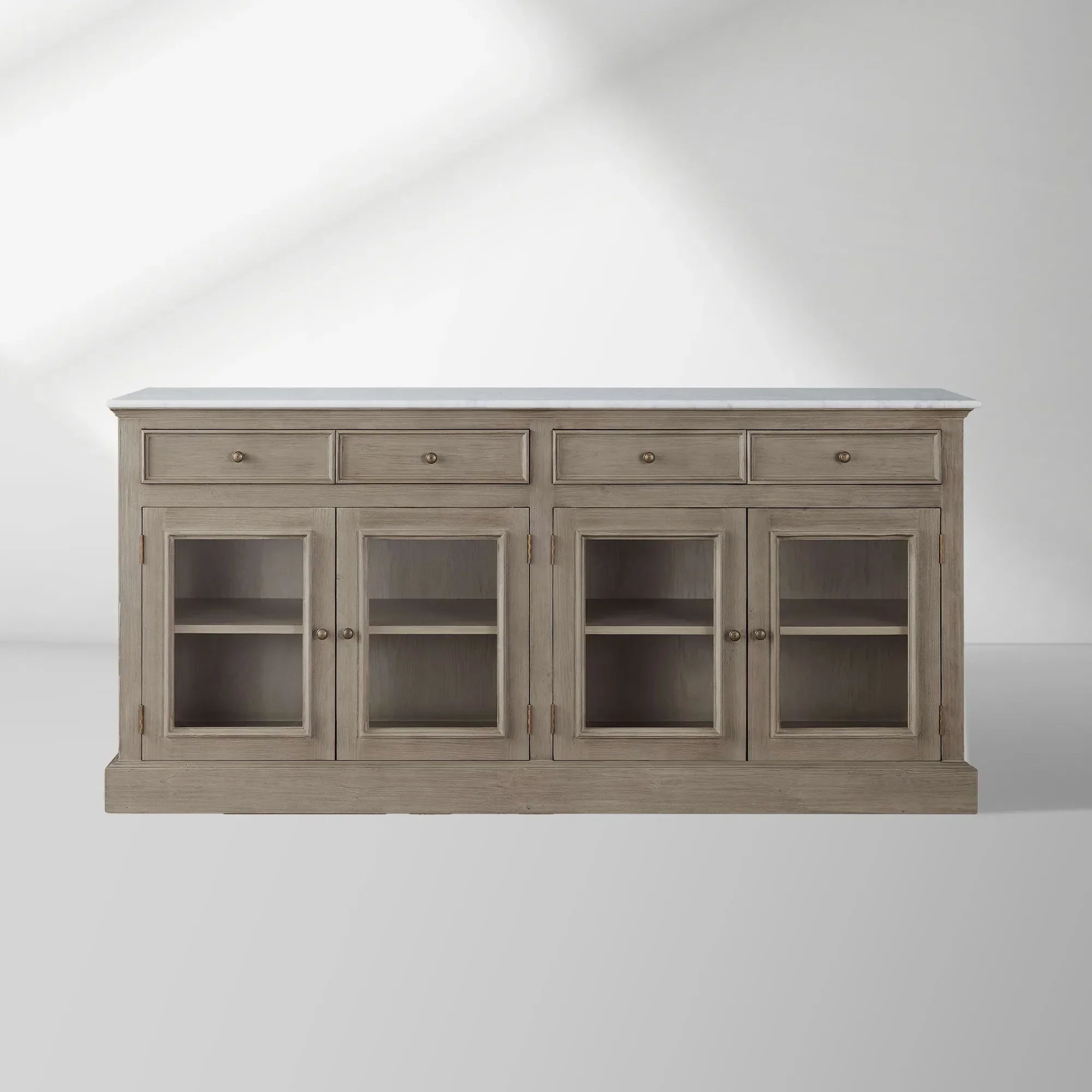 Kensington Marble Top Sideboard Wood Buffet Storage Entryways Side Cabinet With Glass Doors