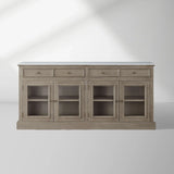 Kensington Marble Top Sideboard Wood Buffet Storage Entryways Side Cabinet With Glass Doors