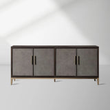 Malone Reconstituted Leather Sideboard Wood Buffet Table Living Room Entryways Cabinet