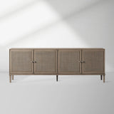 Pearson Mindi TV Stand Woven Cane Cabinet Doors Media Console Wood Sideboard Television Storage Unit
