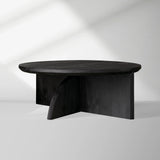 Calderone Round Coffee Table Mango Wood Cocktail Table Modern Sofa Center Tea Table