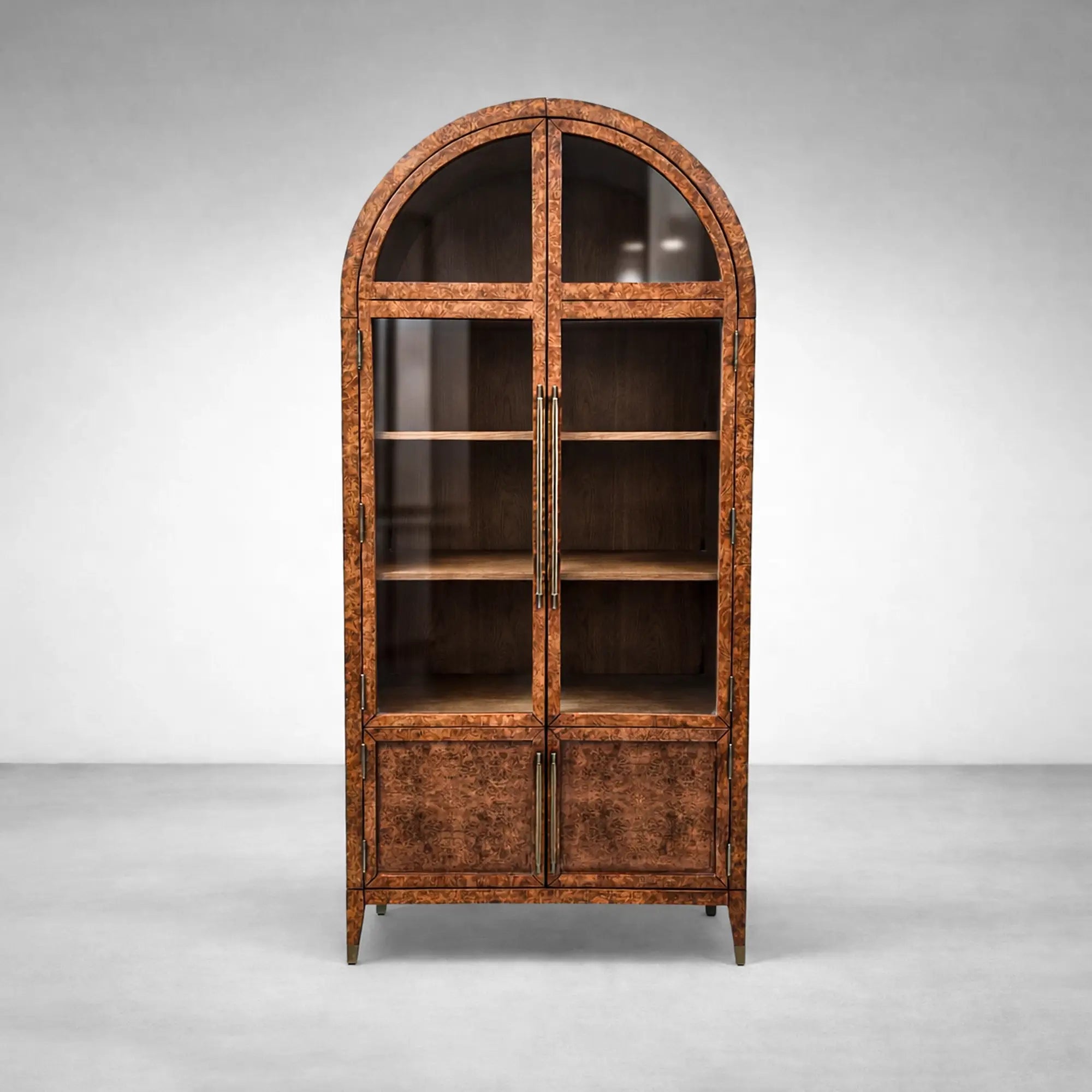 Hattie Burl Glass Cabinet Tall display Case Wood Storage Cabinets