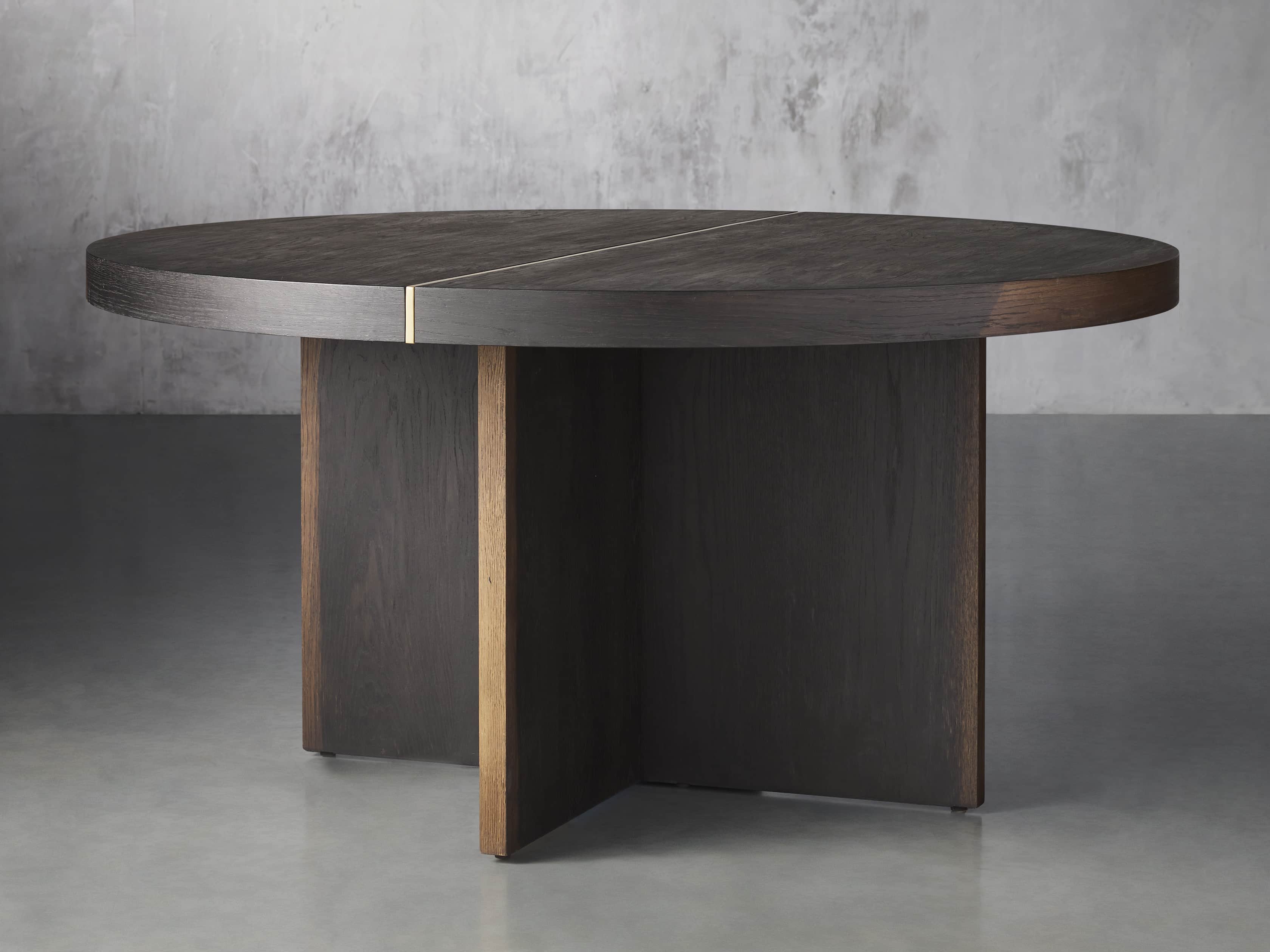 Mihaela Wood Oak Round Dining Table Wine Barrel Inspired Finish