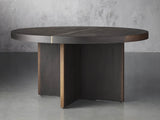 Mihaela Wood Oak Round Dining Table Wine Barrel Inspired Finish