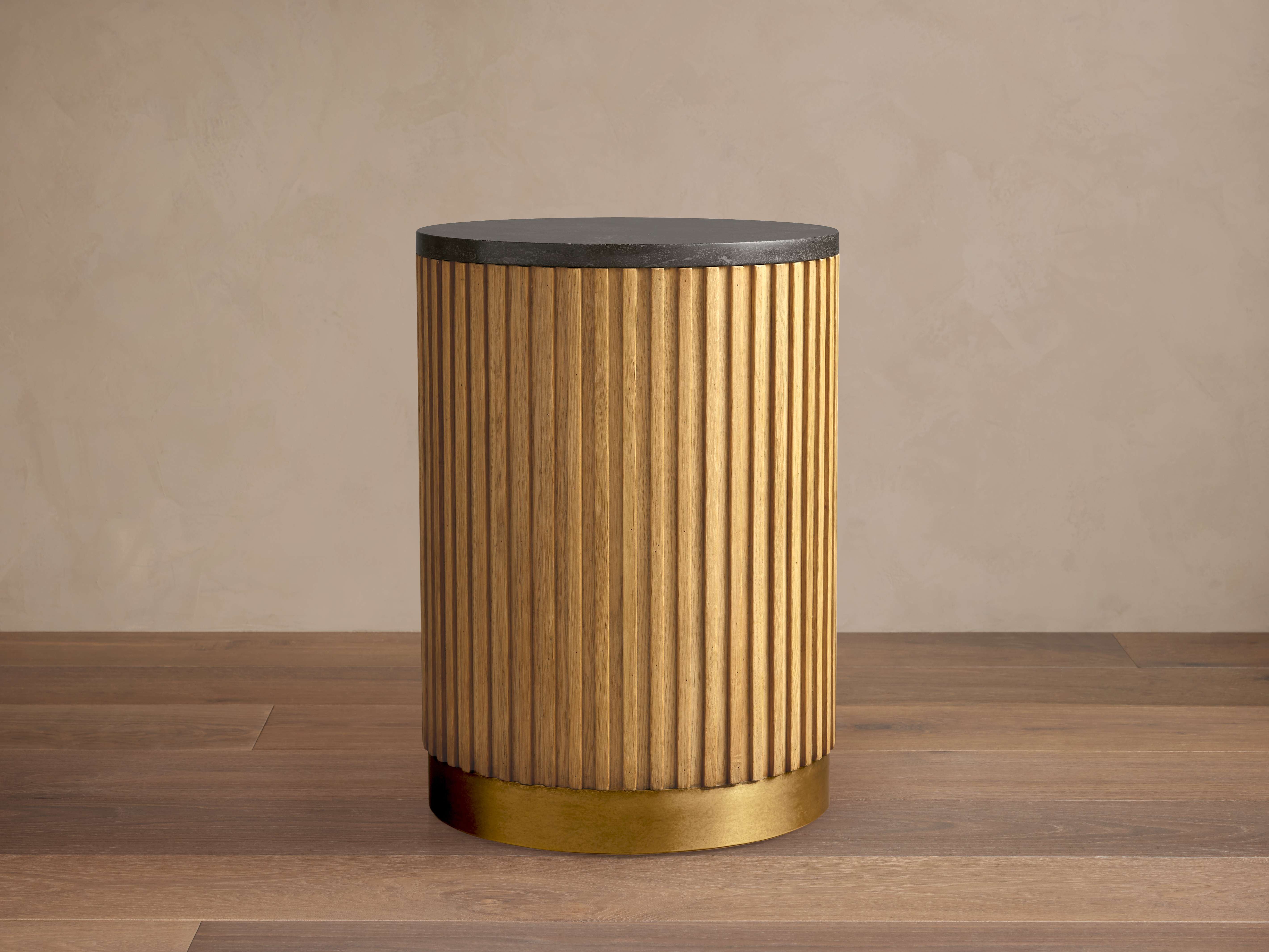 Finnley Stone Top Pedestal End Table Wood Sofa Side Table