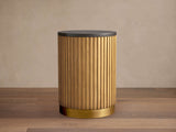 Finnley Stone Top Pedestal End Table Wood Sofa Side Table
