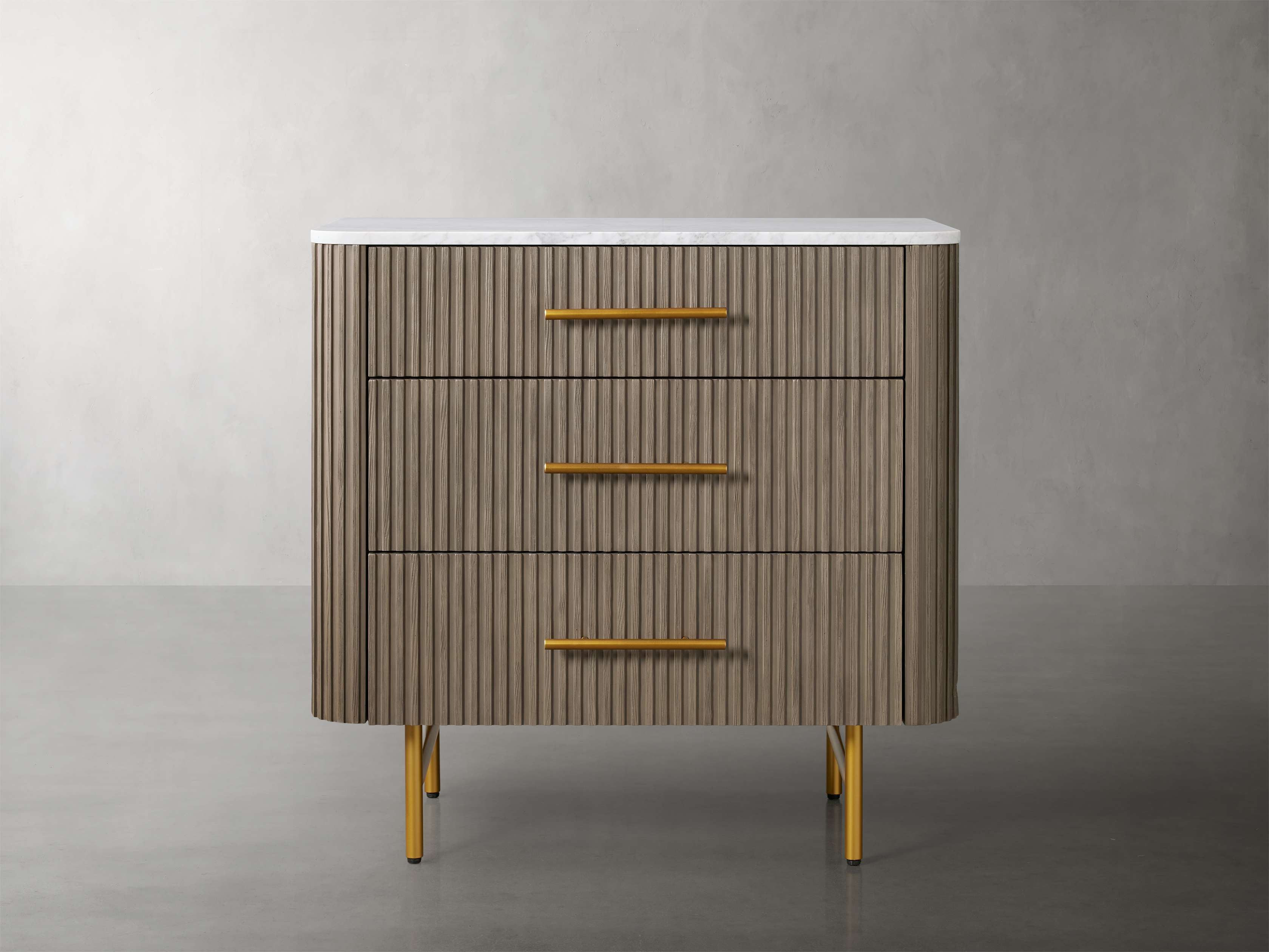 Finnley Three-Drawer Chest Cabinet Bedroom Nightside Table with Stone Top