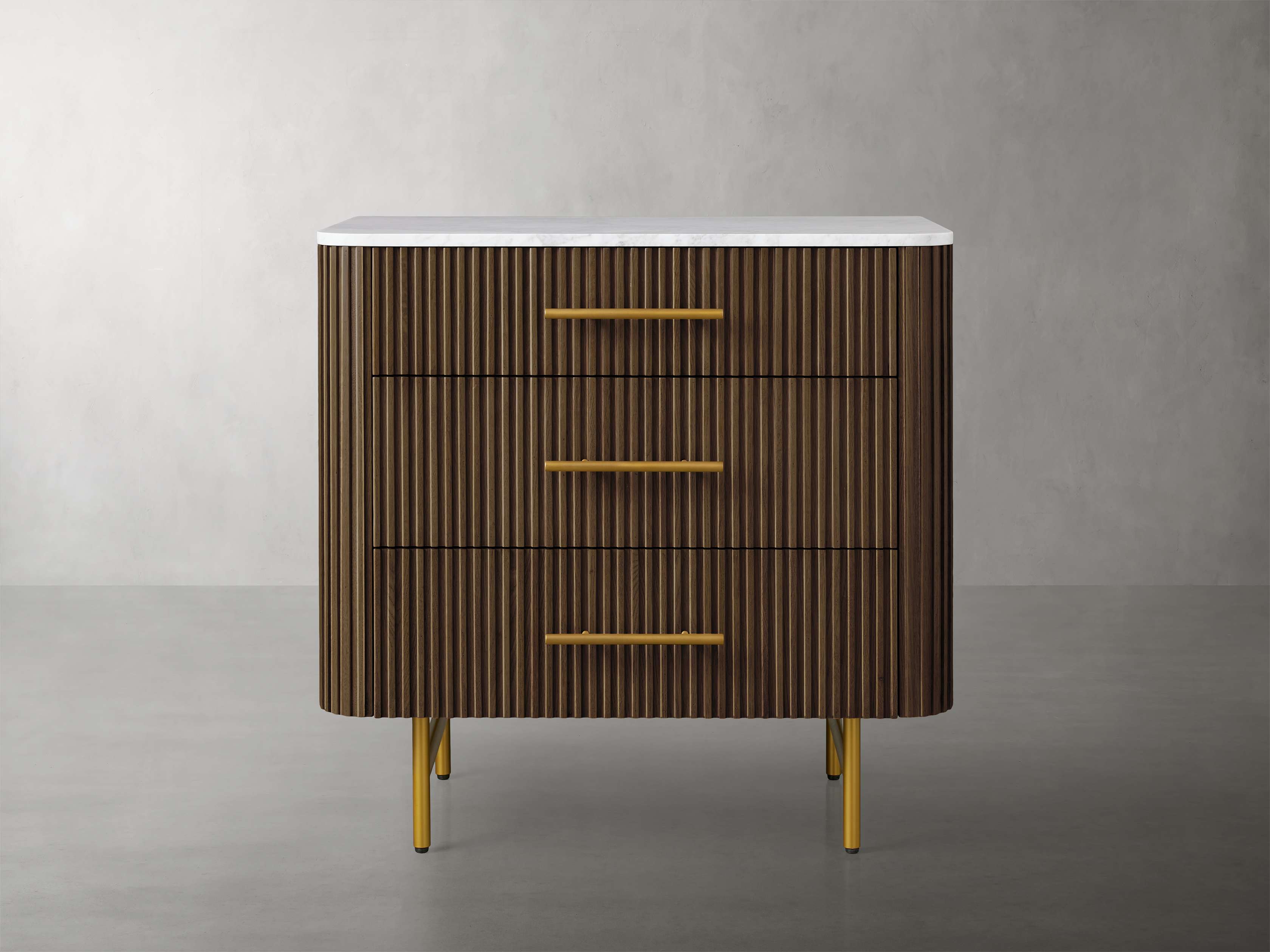 Finnley Three-Drawer Chest Cabinet Bedroom Nightside Table with Stone Top