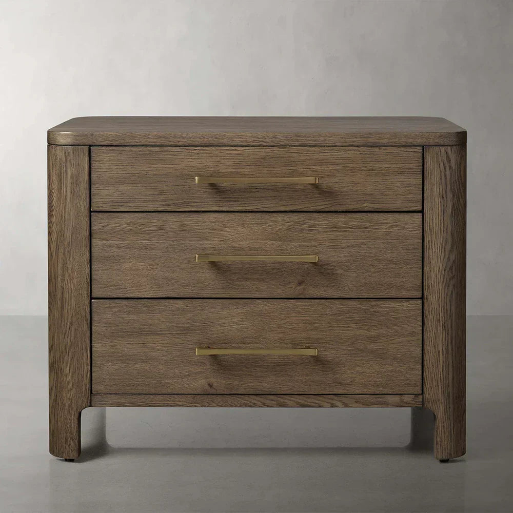 Calista Closed Oak Nightstand Two-Drawer Chest Wood Night Side Table Bedside