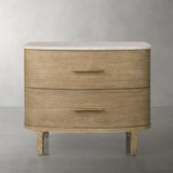 Danny Closed Nightstand Marble Top Bedside Table Brass Pulls Two-Drawer Chest
