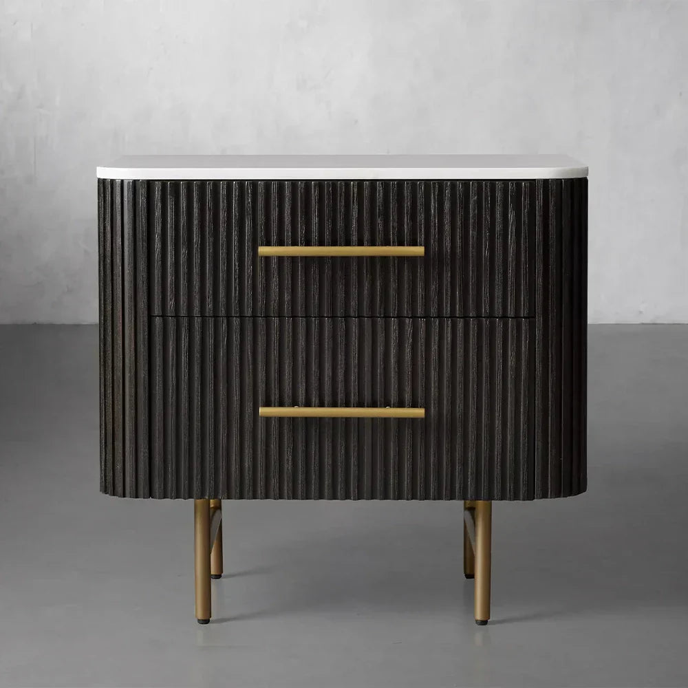 Finnley Closed Nightstand Marble Double Drawers Chest Bedside Table