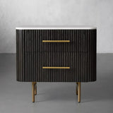 Finnley Closed Nightstand Marble Double Drawers Chest Bedside Table