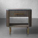 Finnley Open Nightstand Natural Stone Top Bedside Table Wood Bedroom Cabinet