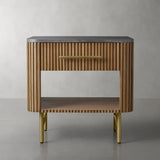 Finnley Open Nightstand Natural Stone Top Bedside Table Wood Bedroom Cabinet