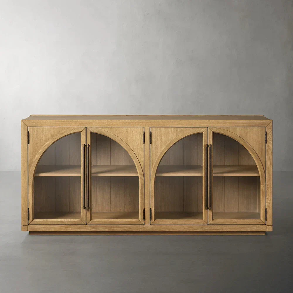 Hattie Solid Oak Sideboard Vintage Arched Buffet Storage Cabinet
