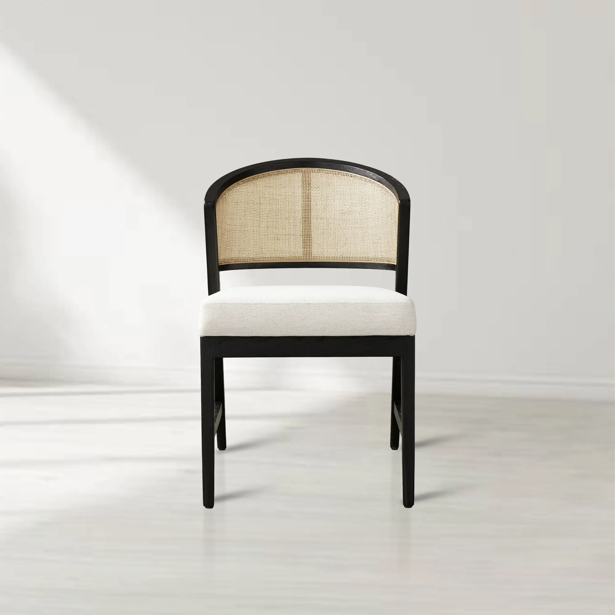 Aimee Oak Wood Dining Side Chair Rattan Cane Back Dining Chair Midcentury Living Room Chairs with Upholstered