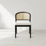 Aimee Oak Wood Dining Side Chair Rattan Cane Back Dining Chair Midcentury Living Room Chairs with Upholstered