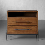 Sullivan Closed Solid Oak Wood Nightstand Rustic Night side table with Two Drawers