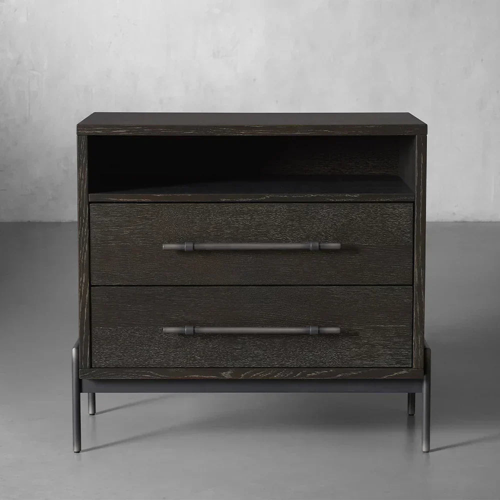 Sullivan Closed Solid Oak Wood Nightstand Rustic Night side table with Two Drawers