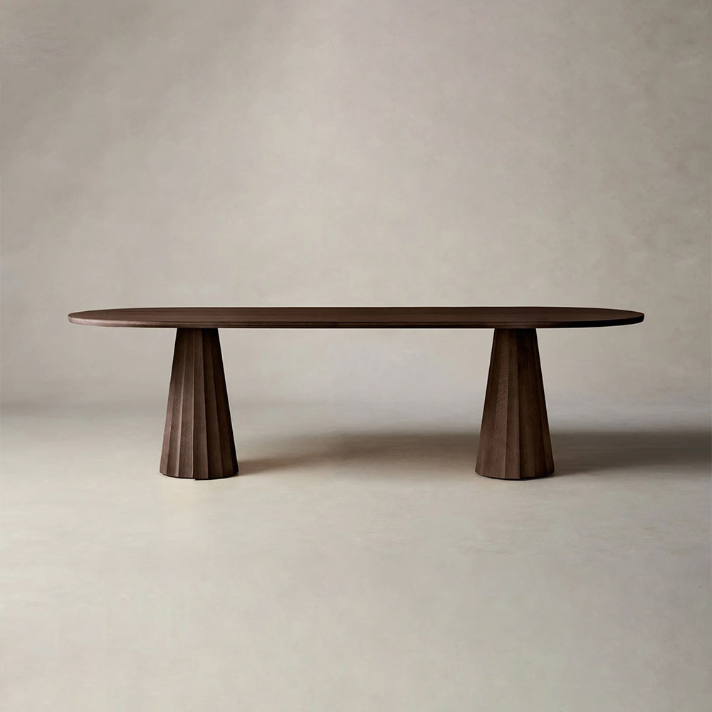 Brank Oval Dining Table Faceted Cone Base with Beveled Edge Top